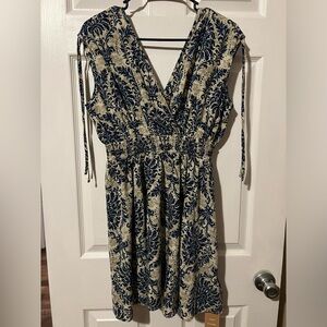 Elegant Blue and Cream Dress